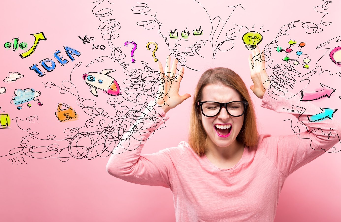 Many Thoughts with woman feeling stressed